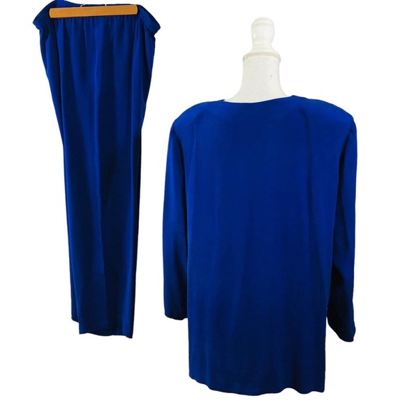 SHOMI By Miller Shop 2 Pc Skirt Tunic Set Silk Size 16 Cobalt Blue Gold Buttons - Picture 7 of 8